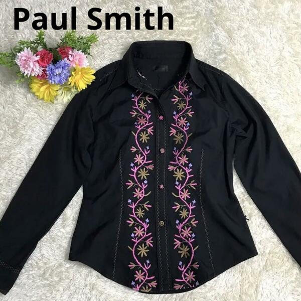 Paul Smith 長袖テーパードシャツ　花柄刺繍　タイトウェスト 細目