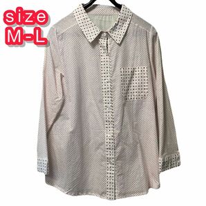 ドット柄 シャツ M-L 白 長袖