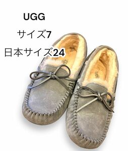 UGG アグ 人気 モカシン ダコタ グレー 7 24cm レディース ムートン 靴 スリッポン シューズ オーストラリア