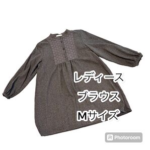 ナチュラル系 レディース トップス 長袖 Mサイズ グレー ポリエステル