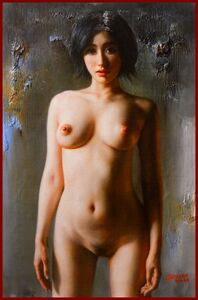 Art hand Auction Giclee painting of a cute black-haired girl Short-haired girl I CX, Painting, Oil painting, Portraits