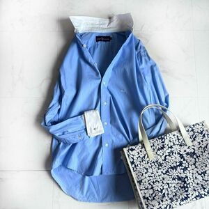 ラルフローレン Ralph Lauren クレリックシャツ カフスボタン ロゴ刺繍 ブルー ユニセックス サイズ9