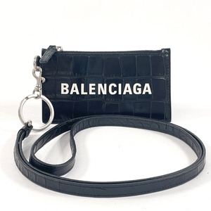 バレンシアガ BALENCIAGA コインケース 594548 カードケース レザー ブラック クロコダイル 型押し