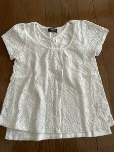 ★57 美品 USED コムサイズム 半袖 レース編み カットソー 120cm 白★ ガーリー お出かけ かわいい 総レース Tシャツ 夏 きれいめ 清楚系