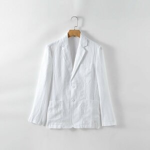 リネンジャケット テーラードジャケット メンズ サマージャケット ブレザー スーツ 麻 ビジネススーツ 長袖 コート 紳士服 ホワイト XL