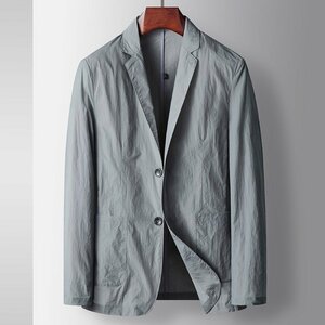 テーラードジャケット 薄手 春夏 メンズ ブレザー ビジネススーツ サマージャケット 長袖 コート UVカット 日焼け防止 グレー 3XL/190
