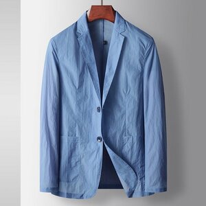 テーラードジャケット 薄手 春夏 メンズ ブレザー ビジネススーツ サマージャケット 長袖 コート UVカット 日焼け防止 ブルー 2XL/185