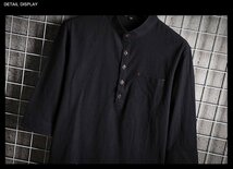 メンズ半袖シャツ トップス T-シャツ カジュアルシャツ 開襟シャツ 無地 麻綿風 カプリシャツ コットン スタンドカラーシャツ ブラック L_画像3