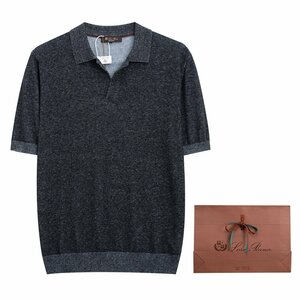 Loro Piana　ロロピアーナ メンズ 半袖 ニットTシャツ 麻綿 ブラック 2XLサイズ リネンシャツ ニットカットソー トップス 夏 紳士服