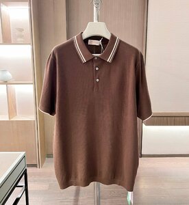 BRUNELLO CUCINELLI(ブルネロ クチネリ)メンズ ポロシャツ 半袖Tシャツ ブラウン 54サイズ シルク入り ライセル　春夏 紳士服