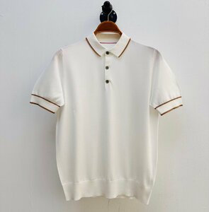 BRUNELLO CUCINELLI(ブルネロ クチネリ) メンズニットポロシャツ 半袖Tシャツ ホワイト Mサイズ ニットカットソー 夏 紳士服 テンセル