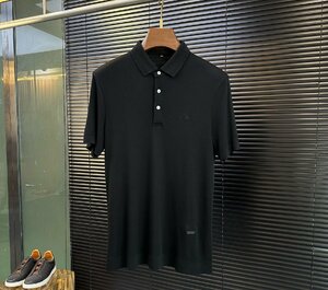 Loro Piana　ロロピアーナ メンズ 半袖ポロシャツ Tシャツ 　春夏　ブラック　 3XLサイズ 紳士服 リヨセル 無地 吸湿速乾　涼しい