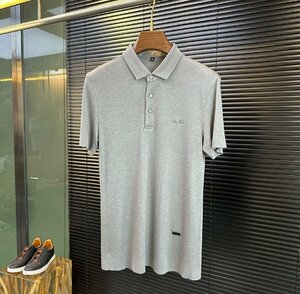 Loro Piana　ロロピアーナ メンズ 半袖ポロシャツ Tシャツ 　春夏　グレー　 2XLサイズ 紳士服 リヨセル 無地 吸湿速乾　涼しい