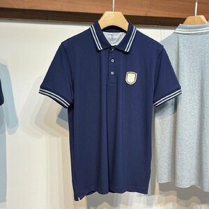 BRUNELLO CUCINELLI(ブルネロ クチネリ) メンズ 半袖ポロシャツ Tシャツ カジュアル 春夏 カノコ 綿 無地 ネイビー Mサイズ