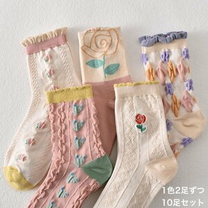 靴下 ソックス 10足セット くつ下 ハイソックス socks 可愛い 女の子 レディース あったか 防寒 花柄 韓国風 サンタクロース ピンク