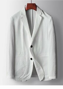 テーラードジャケット サマージャケット メンズ ブレザー ビジネススーツ 薄手 長袖 フォーマル 紳士服 春夏 皺生地 ホワイト XL/180