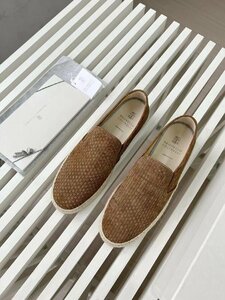 BRUNELLO CUCINELLI ブルネロ クチネリ メンズスリッポン ローファー スニーカー 靴 EU41サイズ ブラウン ドライビングシューズ 編み込み