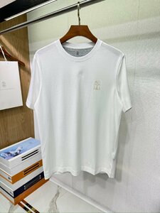 BRUNELLO CUCINELLI(ブルネロ クチネリ) メンズT-シャツ 半袖 丸首 綿 ホワイト XLサイズ トップス カットソー クルーネック SLIM FIT