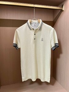 BRUNELLO CUCINELLI(ブルネロ クチネリ) メンズ ポロシャツ 半袖Tシャツ 紳士服 カノコ 綿 無地　ホワイト　L/50サイズ ロゴ刺繍　春夏