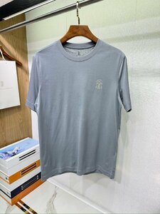 BRUNELLO CUCINELLI(ブルネロ クチネリ) メンズT-シャツ 半袖 丸首 綿 グレー Lサイズ トップス カットソー クルーネック SLIM FIT