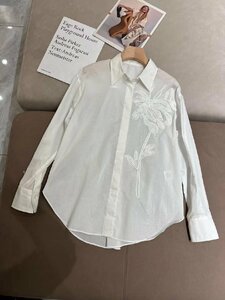 BRUNELLO CUCINELLI(ブルネロ クチネリ) レディースシャツ 　Lサイズ　長袖 トップス カジュアルシャツ 綿 薄手　無地 透け感