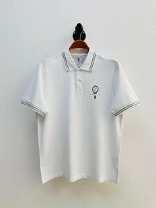 BRUNELLO CUCINELLI(ブルネロ クチネリ) メンズポロシャツ 半袖Tシャツ ホワイト Lサイズ カノコ 綿 プリントロゴ 夏 紳士服 通気性