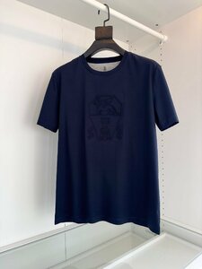 BRUNELLO CUCINELLI(ブルネロ クチネリ) メンズ T-シャツ　半袖　丸首　綿　ネイビー　Mサイズ　トップス カットソー　クルーネック