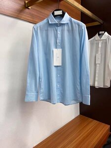 BRUNELLO CUCINELLI(ブルネロ クチネリ) リネンシャツ メンズ　長袖 トップス カジュアルシャツ 麻 薄手　無地 　ブルー　Lサイズ