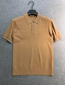 Loro Piana　ロロピアーナ メンズ ニットポロシャツ 半袖Tシャツ ニットカットソー ロゴ刺繍 ブラウン 3XLサイズ 紳士服 夏物 綿ストレッチ