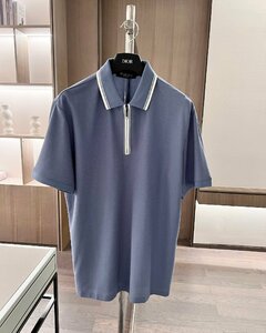 Loro Piana　ロロピアーナ メンズ ポロシャツ 半袖Tシャツ 綿　春夏　ブルー　 Lサイズ 紳士服　無地　カノコ