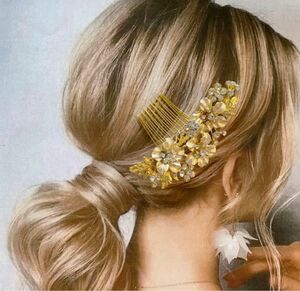 ヘッドドレス お花 ゴールド パール ビジュー ウェディング ブライダル 前撮り 髪飾り 結婚式 ヘアアクセサリー