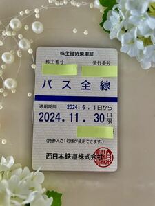 西日本鉄道 西鉄 株主優待乗車証 バス全線 有効期限 2024年6月1日〜2024年11月30日 送料無料