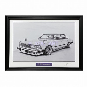 Art hand Auction Nissan NISSAN 430 Cedric [Pencil drawing] Famous car, classic car, illustration, A4 size, framed, signed, Artwork, Painting, Pencil drawing, Charcoal drawing