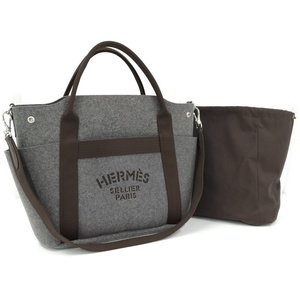 【中古】HERMES サック ド パンサージュ グルーム フェルト 2WAY ショルダーバッグ グレー