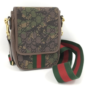 【中古】GUCCI ショルダーバッグ シェリーライン GGキャンバス カモフラージュ カーキ ブラウン 723142