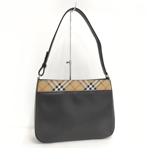 【中古】BURBERRY ワンショルダーバッグ ノバチェック レザー ブラック ベージュ