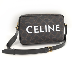 【中古】CELINE ショルダーバッグ トリオンフ レザー PVC ブラック