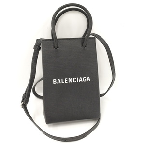 【中古】BALENCIAGA ショッピング フォンホルダー 2WAYショルダーバッグ レザー ブラック 593826