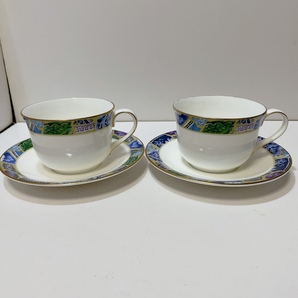 即決 送料無料 中古品★Blue Mosaic by MINTON 2客 カップ＆ソーサー 金彩 C&S 洋食器