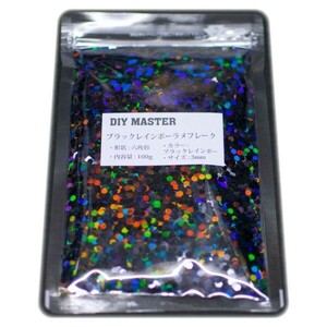 DIY MASTER ブラックレインボー ラメ フレーク 3mm 100g　(検 塗料 スプレー ラメパウダー