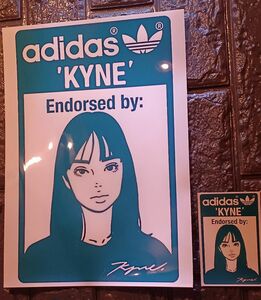 kyne / adidas キネ・アディダス【防水・ビッグステッカー＆スモールステッカー２枚セット】ステッカー