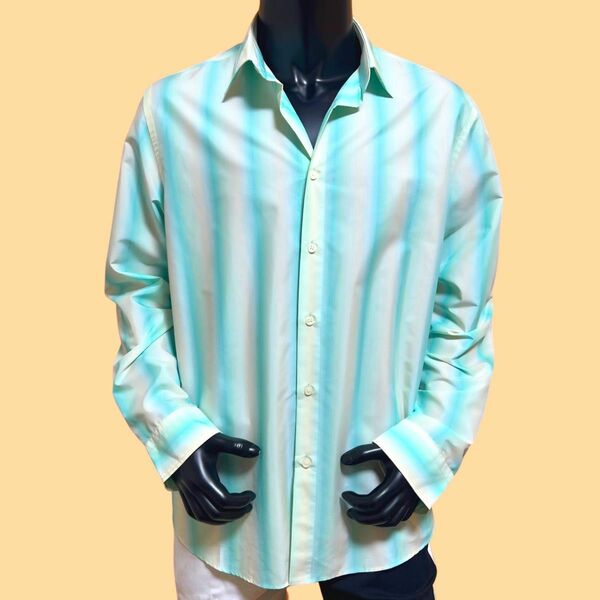 【新品未使用】ZARA　ザラ　シャツ　ワイシャツ　ジャケット　ストライプ　グリーン　グラデーション　メンズ　レディース