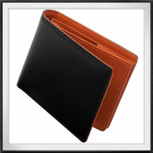 メンズ財布 二つ折り財布 レザー 薄型 カード収納 コインケース スキミング防止 ブラック