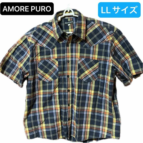 AMORE PURO 半袖シャツ チェック柄 メンズ LLサイズ