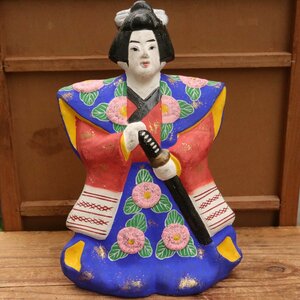 【現状品】小姓　武士　焼物 陶器 民芸品 郷土玩具 お土産 泥人形 骨董品 人形 昭和レトロ ビンテージ インテリア 管理1