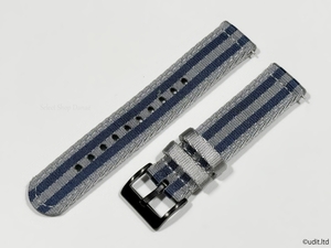 ラグ幅:20mm 高品質 艶あり 分割 NATO ストラップ 腕時計ベルト グレー ネイビー ダブル ブラック尾錠 ファブリック 二重編み DBI