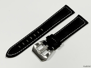 ラグ幅：20mm レザーベルト 腕時計ベルト アースカラー ブラック系 ハンドメイド レザーバンド ヘキサゴン尾錠付き LB106