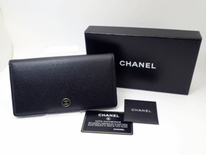 【未使用 保管品】シャネル　CHANEL　ココボタン　長財布　黒　箱・ギャランティーカード付　二つ折り財布 　送料無料！！