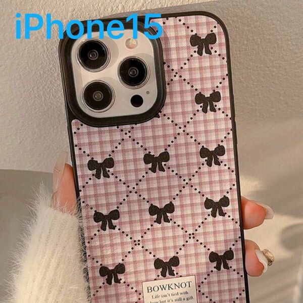 新品　スマホケース iPhone15 スマホ　リボン　ピンク