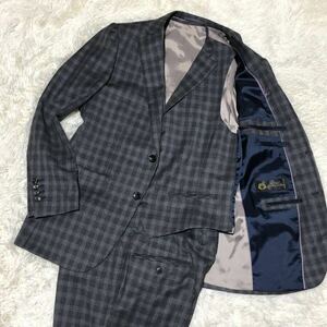 【未使用品級】 Perfect Suit FActory パーフェクト スーツ ファクトリー 3ピース スーツ セットアップ 上下 グレー チェック M 本切羽